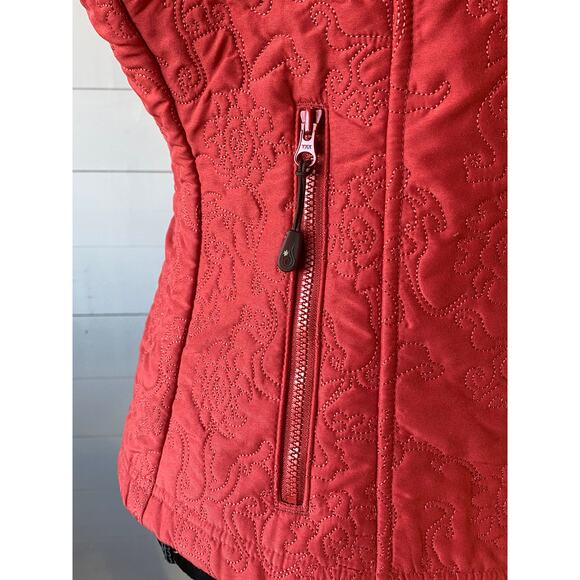 Isis Women’s 10 Floral Pattern Quilted Orange Vest w Shearling Lining NICE! - Picture 8 of 12